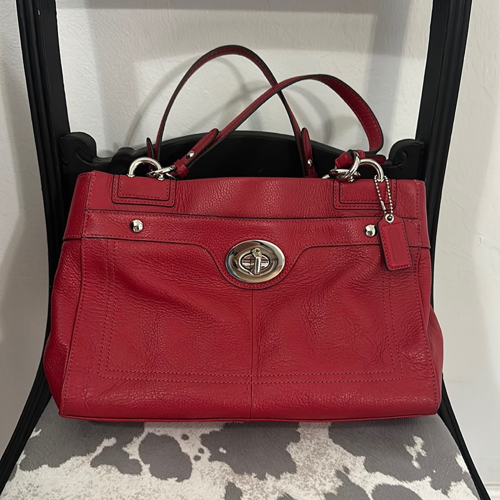 Red leather coach purse